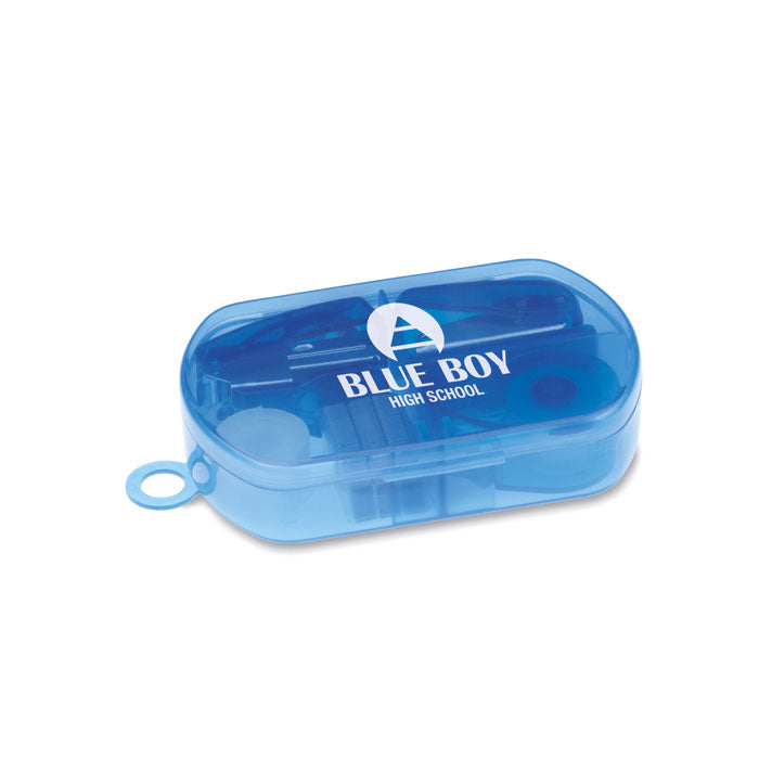 BUROBOX — Bleu Transparent — exemple de marquage